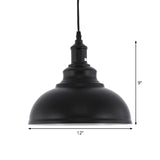Industrial Metal Black Hanging Light Fixture - 1 Head Ceiling Pendant Lamp With Plug-In Cord