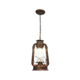 Rustic Clear/Frosted Glass Kerosene Pendant Light: 1-Bulb Dining Room Ceiling Suspension Lamp