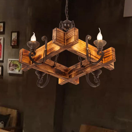 Nautical Wooden Hanging Light Fixture - Triangular/Square 3/4/6 Heads Restaurant Ceiling Chandelier
