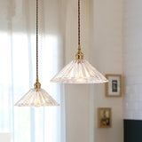 Antique Pendant Light With Clear Ribbed Glass Shade For Dining Room Ceiling