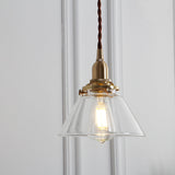 Clear Sleek Glass Brass Pendant Lamp - Rustic Cone 1-Light Down Lighting For Dining Room / B