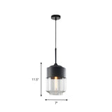 Industrial Clear Glass Pendant Light - Black 1-Light Fixture Mason Jar Hanging Lamp Kit With