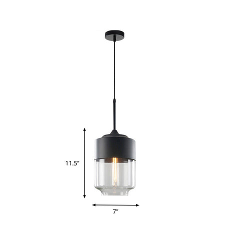 Industrial Clear Glass Pendant Light - Black 1-Light Fixture Mason Jar Hanging Lamp Kit With