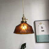 Blue/Clear Textured Glass Pendant - Faceted Barn Shaped 1 Light Country Style Ceiling