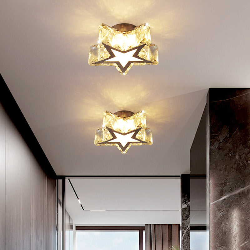 Clear Crystal Led Star Flush Mount Ceiling Light - Contemporary Design For Corridors 6.5’/10’ Width