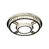 P Stainless-Steel Flushmount Light With Clear Faceted Crystal Shade - Flower/Round Design