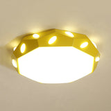 Kids Bedroom Octagon Shade Flush Ceiling Light With Leaf Macaron Design - Acrylic Led Lamp