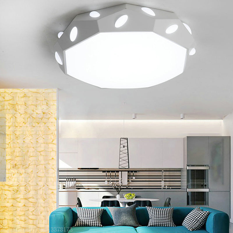 Kids Bedroom Octagon Shade Flush Ceiling Light With Leaf Macaron Design - Acrylic Led Lamp White