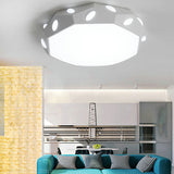Kids Bedroom Octagon Shade Flush Ceiling Light With Leaf Macaron Design - Acrylic Led Lamp White