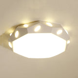 Kids Bedroom Octagon Shade Flush Ceiling Light With Leaf Macaron Design - Acrylic Led Lamp