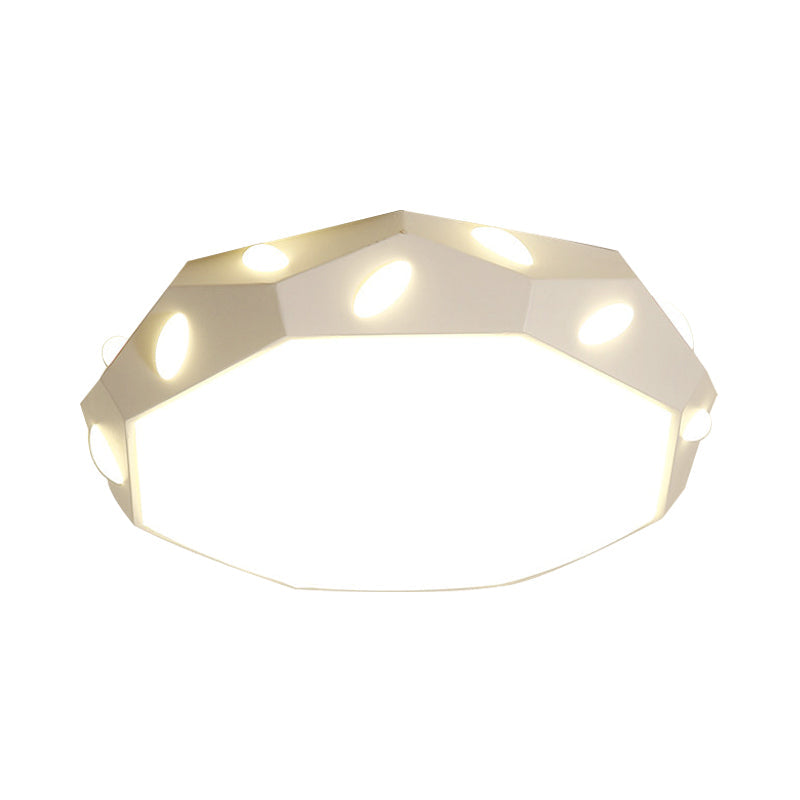 Kids Bedroom Octagon Shade Flush Ceiling Light With Leaf Macaron Design - Acrylic Led Lamp