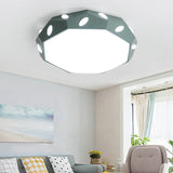 Kids Bedroom Octagon Shade Flush Ceiling Light With Leaf Macaron Design - Acrylic Led Lamp