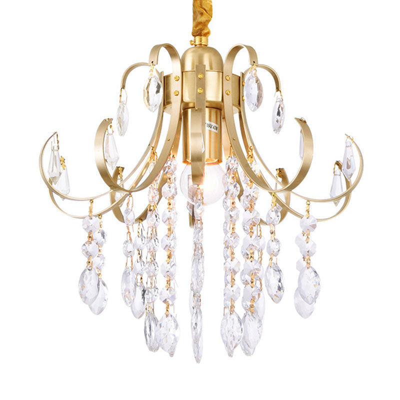 Glam Teardrop Pendant Light With Metal Curved Arm And Crystal Strands Chandelier