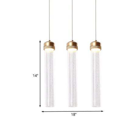 Ribbed Glass Pendant Light With Crystal Accent And Gold Finish