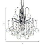 Chrome Finish Crystal Ball Curved Arm Chandelier - Stunning Bare Bulb Lighting