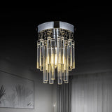 Round Chrome Crystal Bar Flush Mount Ceiling Light - Bare Bulb Flushmount
