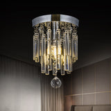 Round Chrome Crystal Bar Flush Mount Ceiling Light - Bare Bulb Flushmount