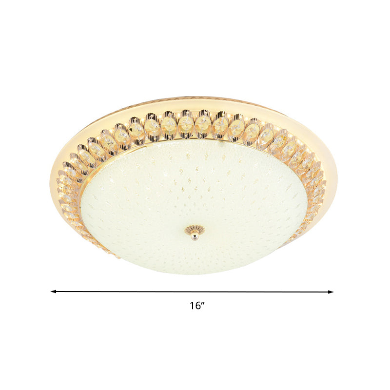 Modernist Led White Ceiling Mount With Clear Crystal Decoration - Dome Glass Flush Lamp In