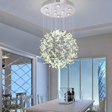 Modern Clear Crystal Sphere Flush Light - 16/19.5 W Nickel Ceiling Fixture With 9 Lights Dining Room