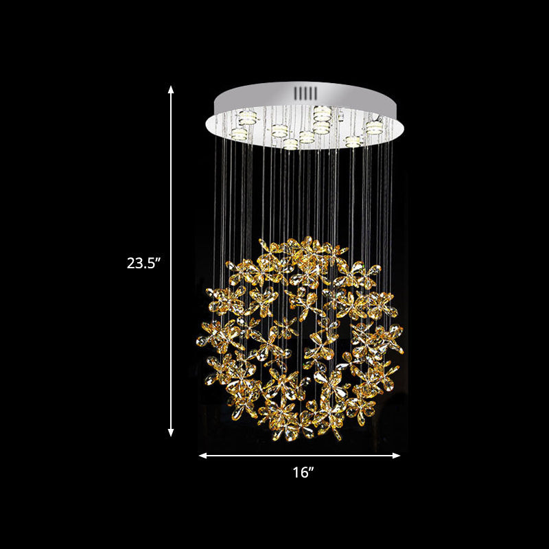 Modern Clear Crystal Sphere Flush Light - 16/19.5 W Nickel Ceiling Fixture With 9 Lights Dining Room