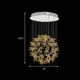 Modern Clear Crystal Sphere Flush Light - 16/19.5 W Nickel Ceiling Fixture With 9 Lights Dining Room