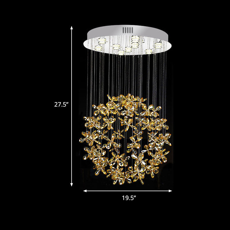 Modern Clear Crystal Sphere Flush Light - 16/19.5 W Nickel Ceiling Fixture With 9 Lights Dining Room