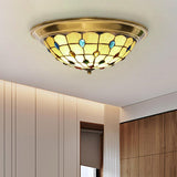 Lattice Bowl Flushmount Led Stained Glass Tiffany Style Ceiling Fixture In Brass Various Sizes / 16