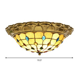 Lattice Bowl Flushmount Led Stained Glass Tiffany Style Ceiling Fixture In Brass Various Sizes