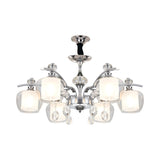 Chrome Chandelier Lamp With Crystal Strands - Clear Glass Global Down Lighting Simple Design 6-Light