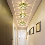 Blue/Gold/Tan Crystal Led Flush Mount Light With Round Design - Warm/White Lighting Tan / White