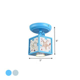 Cartoon Resin 1/2-Head Light/Sky Blue Ceiling Lamp - Cube Semi Mount With Conch Deco