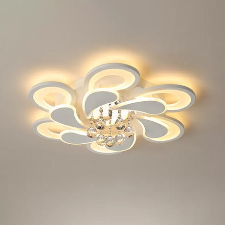 Contemporary Led Crystal Orb Flush Mount Ceiling Light In Warm/White With Acrylic Shade