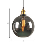 Retro Smoky Grey Glass Pendant Lamp - Brass Finish
