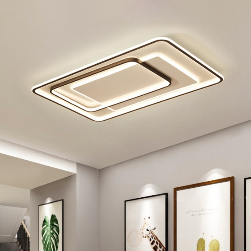 Minimalist Bedroom Led Ceiling Lamp: Multi-Square/Round/Rectangle Flush Light In Black Or White With