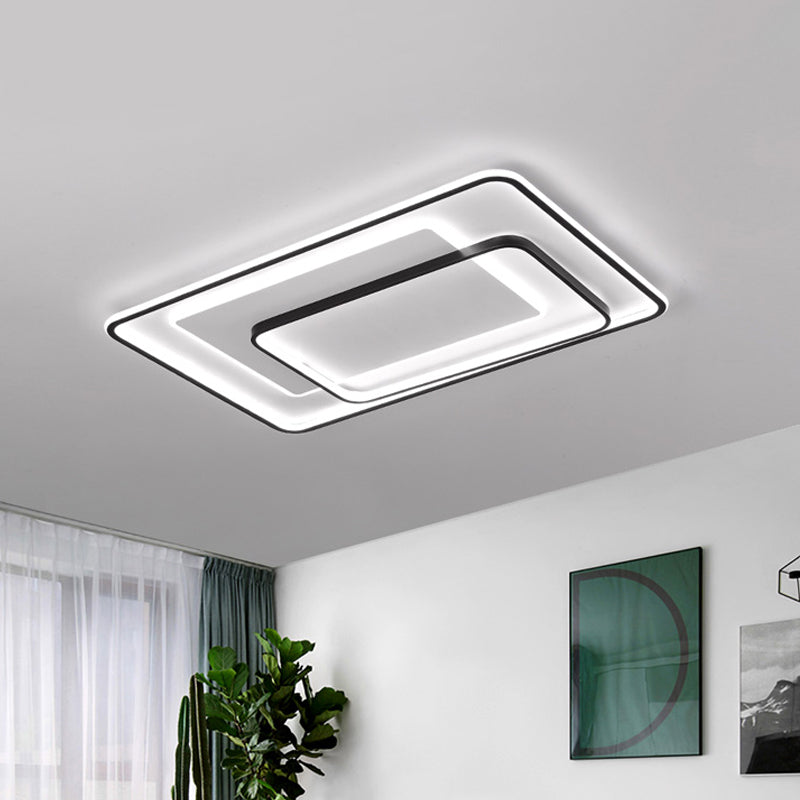 Minimalist Bedroom Led Ceiling Lamp: Multi-Square/Round/Rectangle Flush Light In Black Or White With