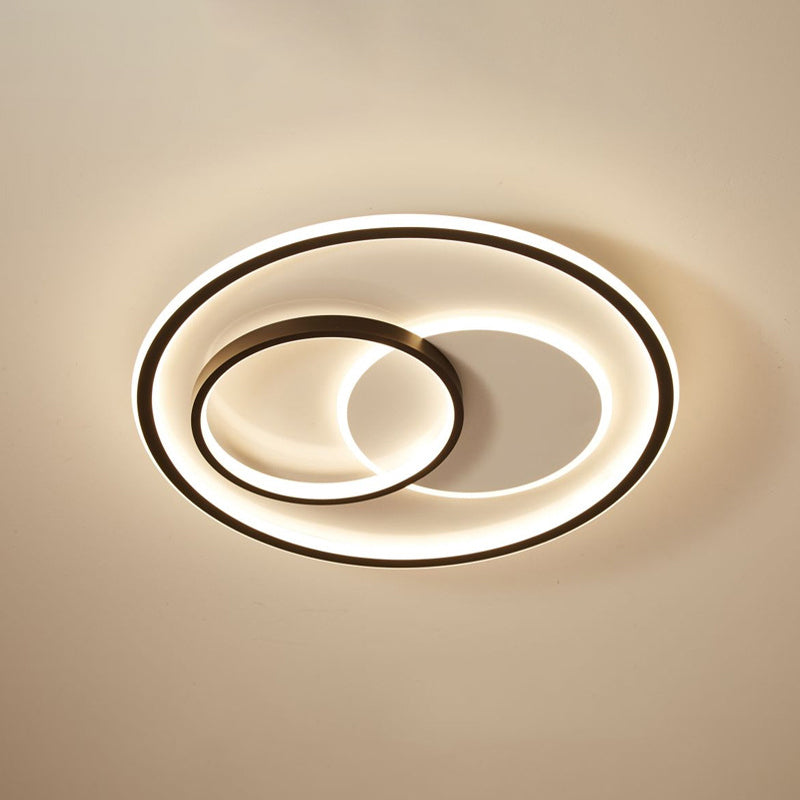 Minimalist Bedroom Led Ceiling Lamp: Multi-Square/Round/Rectangle Flush Light In Black Or White With