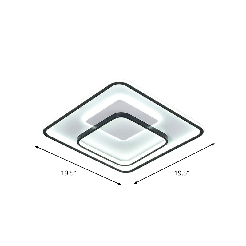 Minimalist Bedroom Led Ceiling Lamp: Multi-Square/Round/Rectangle Flush Light In Black Or White With
