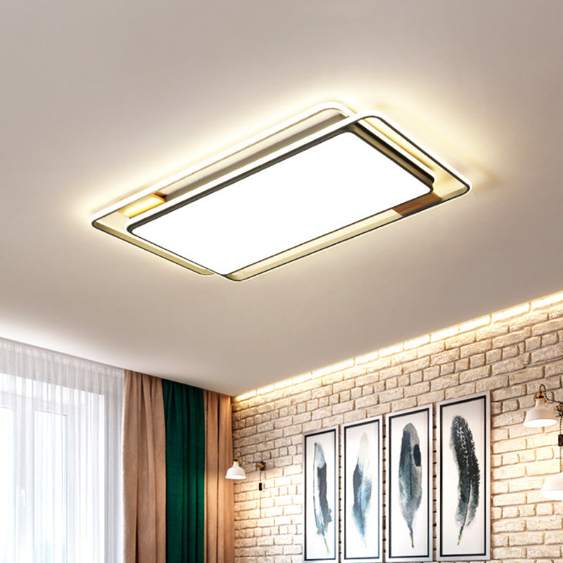 Simple Grey Led Rectangle Flush Mount Light Acrylic Close To Ceiling Lamp Warm/White/3 Color 37.5/43