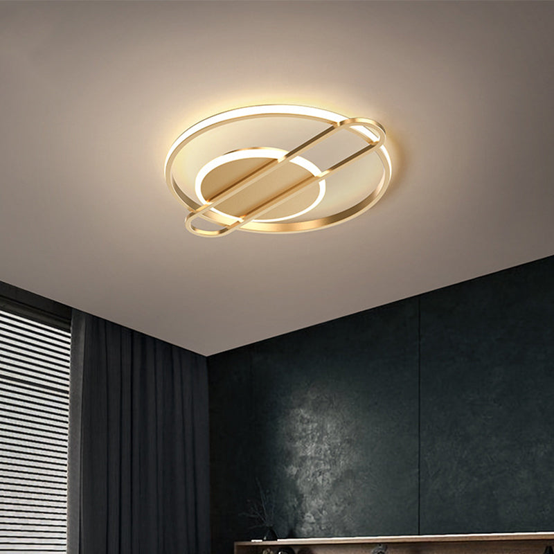 Minimalist Metallic Black/Gold Led Flush Ceiling Light - Circle/Square Shape In Warm/White