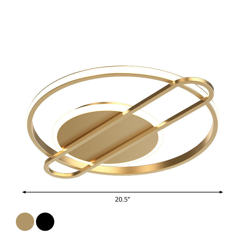 Minimalist Metallic Black/Gold Led Flush Ceiling Light - Circle/Square Shape In Warm/White