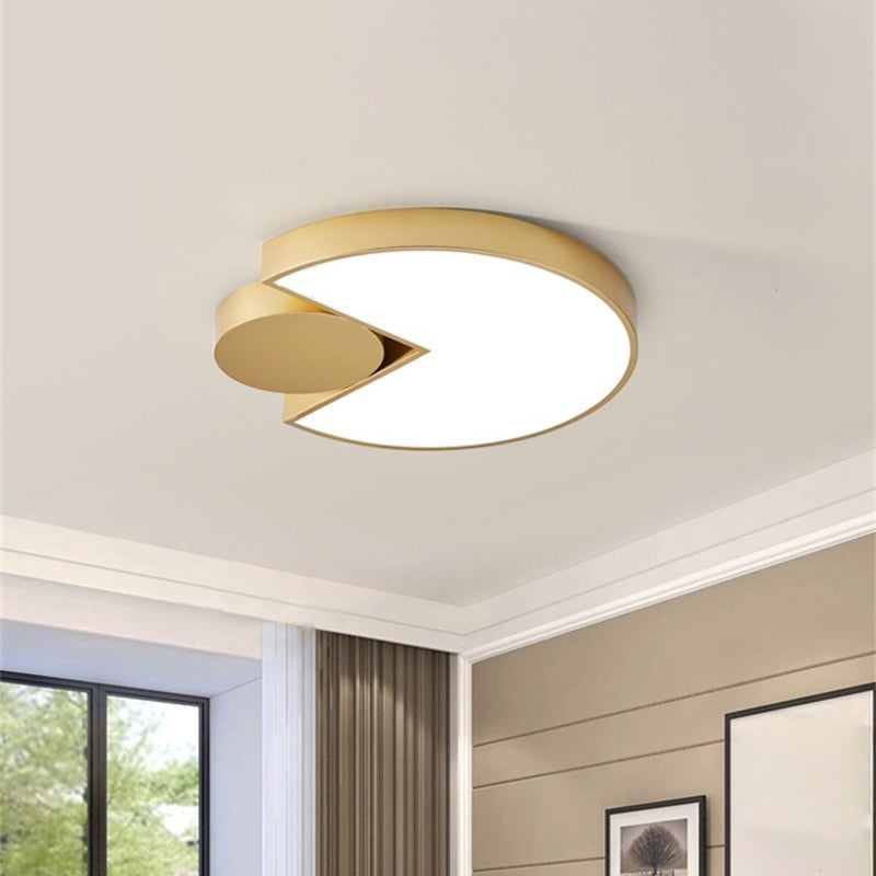 Modern Geometric Led Ceiling Light In Gold With 3 Color Options Minimalistic Flush-Mounted Metal
