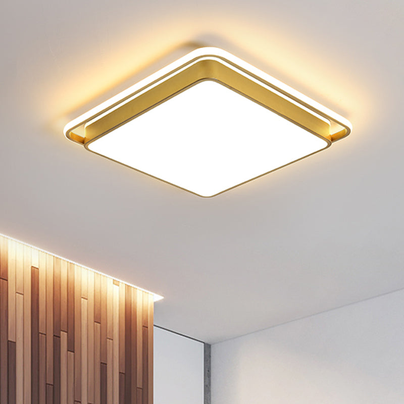 Minimalistic Gold Led Ceiling Fixture With Flush Mount Acrylic Frame 18/21.5 Wide / 18 Square Plate