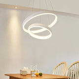 Nordic Metallic Led Pendant Light In White - Circle Chandelier For Dining Room Choice Of 1/2/3