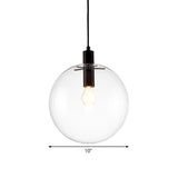 Simple Black Cafe Pendant Lamp With Clear Glass Sphere Shade - 8/10/12 Sizes Available