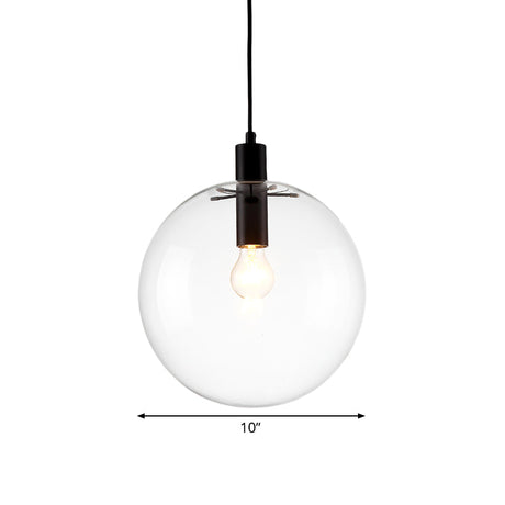 Simple Black Cafe Pendant Lamp With Clear Glass Sphere Shade - 8/10/12 Sizes Available