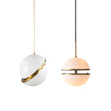 Frosted White Glass Hanging Lamp - Brass Postmodern Single-Bulb Pendant (8/10/12)