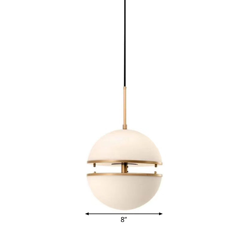 Frosted White Glass Hanging Lamp - Brass Postmodern Single-Bulb Pendant (8/10/12)