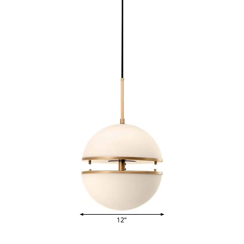 Frosted White Glass Hanging Lamp - Brass Postmodern Single-Bulb Pendant (8/10/12)