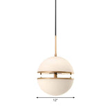 Frosted White Glass Hanging Lamp - Brass Postmodern Single-Bulb Pendant (8/10/12)