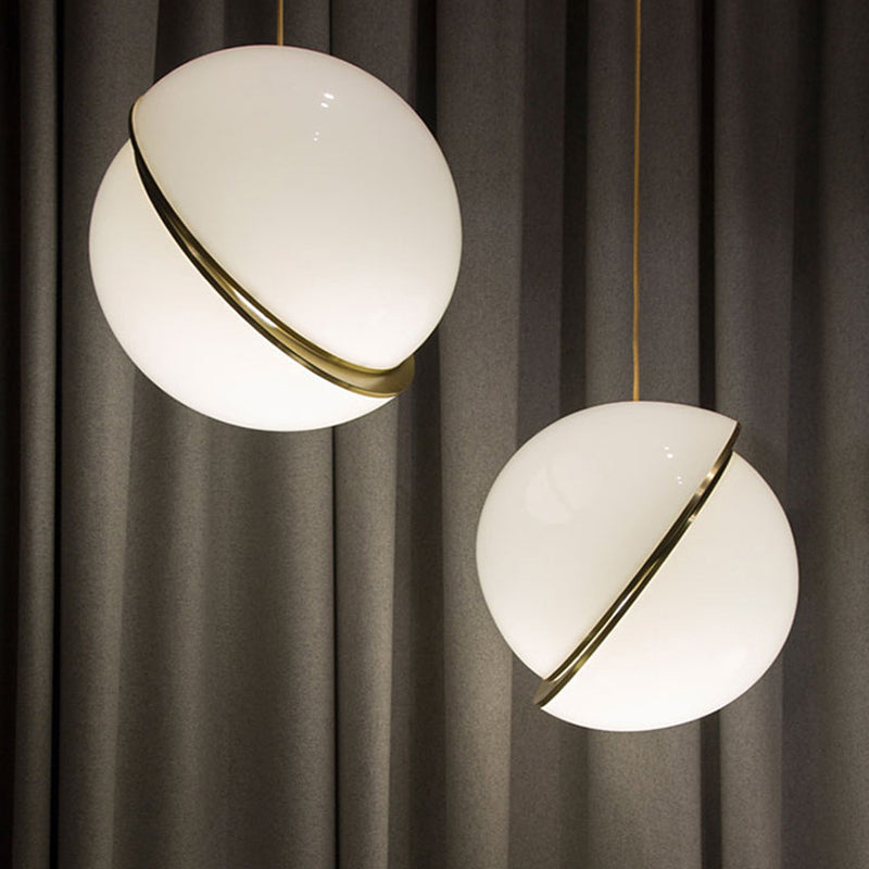 Frosted White Glass Hanging Lamp - Brass Postmodern Single-Bulb Pendant (8/10/12) / 8 A